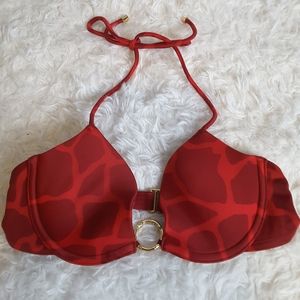 Victoria's Secret red giraffe print string halter bikini top size 32B